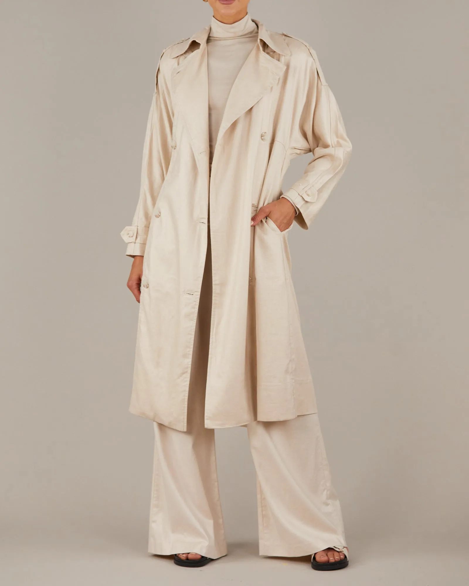 Elvie Linen Trench Coat - Beige