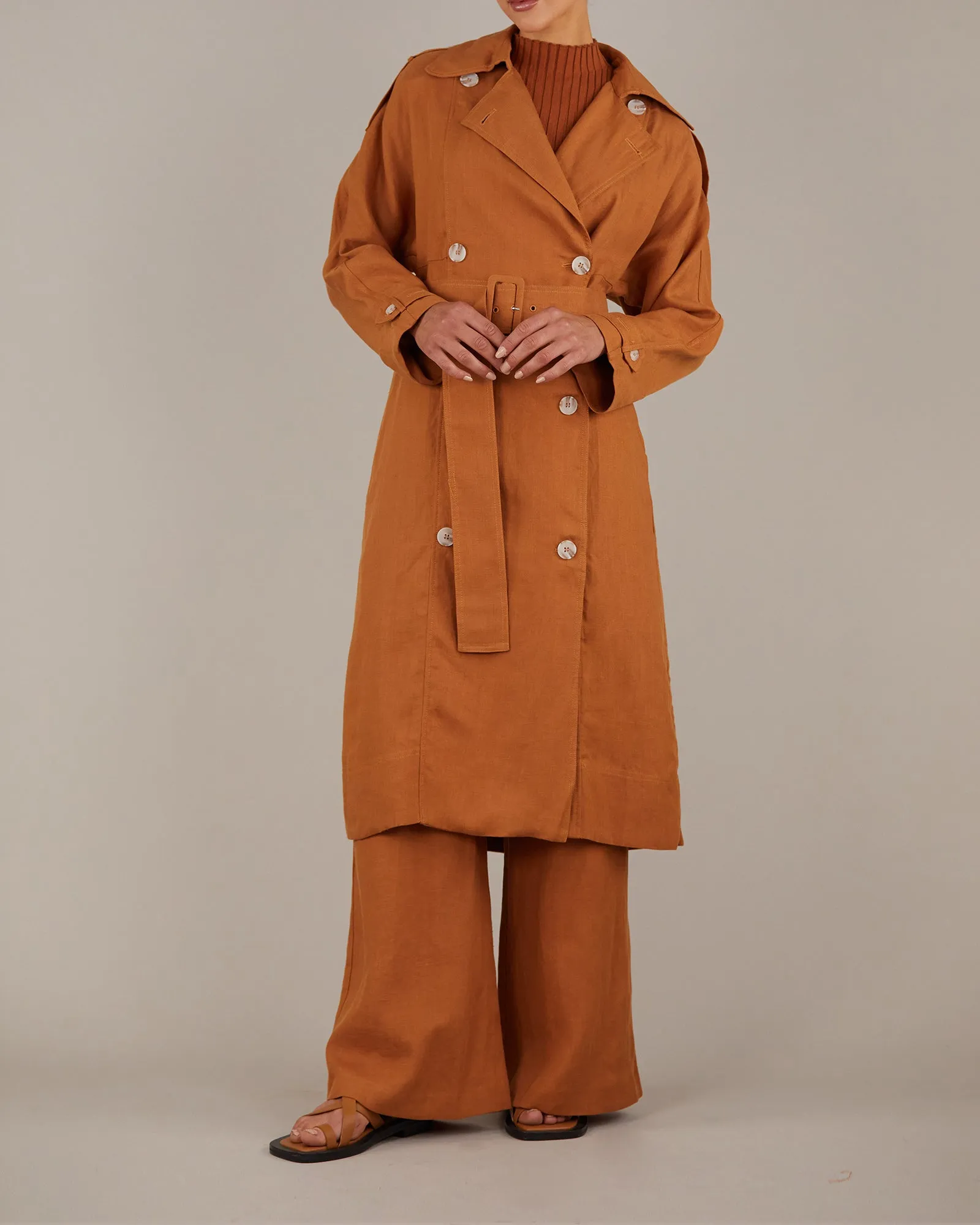 Elvie Linen Trench Coat - Ochre