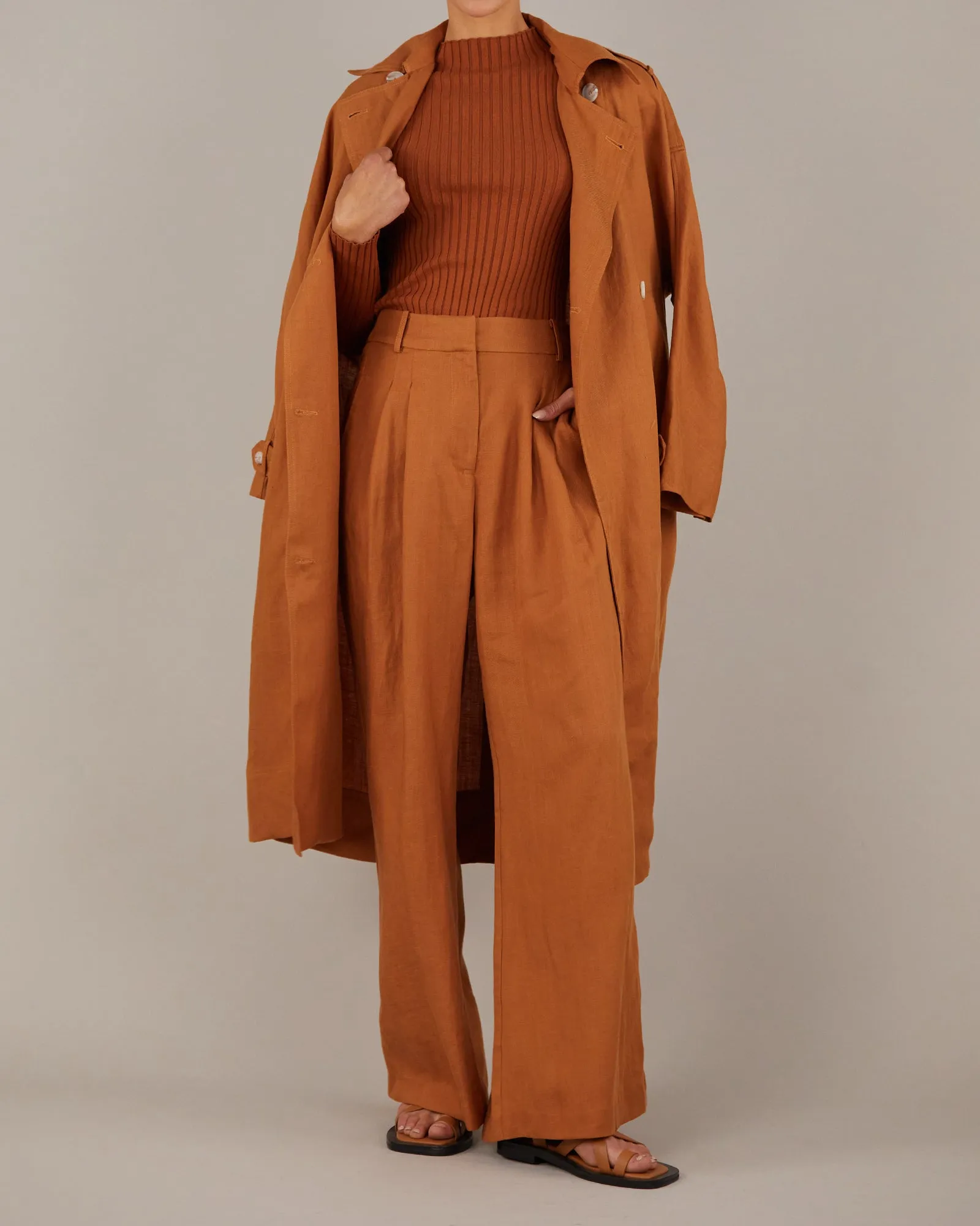 Elvie Linen Trench Coat - Ochre