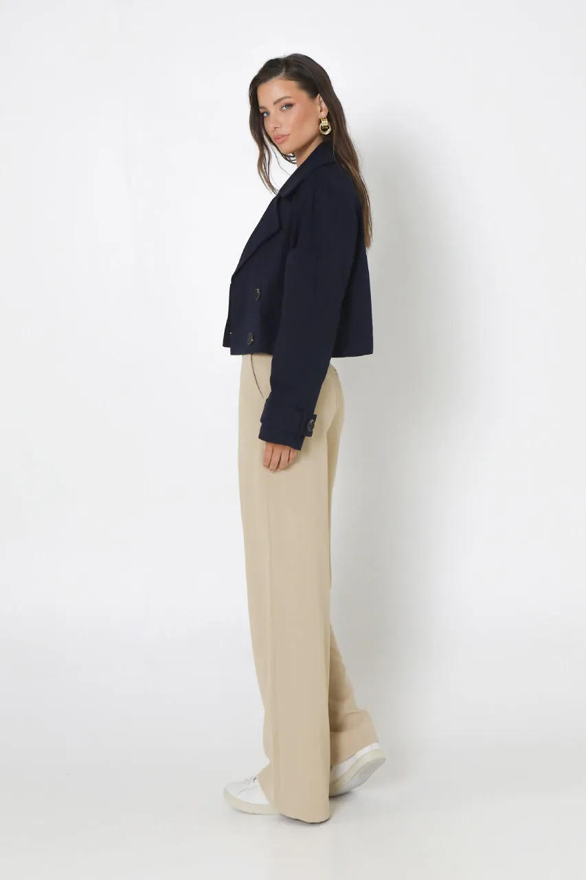 Eva Cropped Trench | Navy