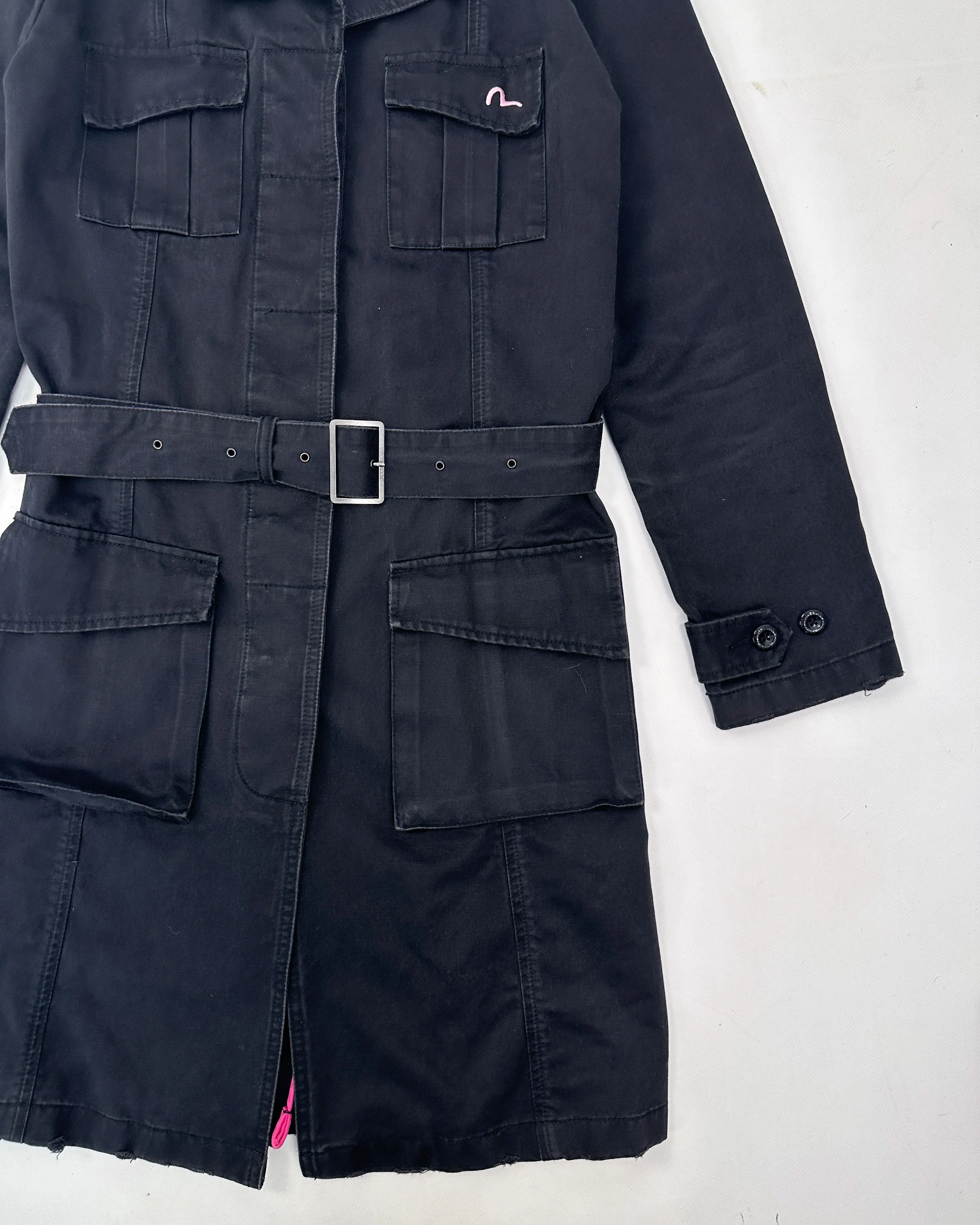 Evisu Donna Black Utility Trench Coat 2000's