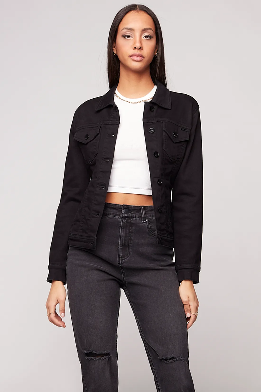 FARRAH - Ladies Denim Trucker Jacket - Black