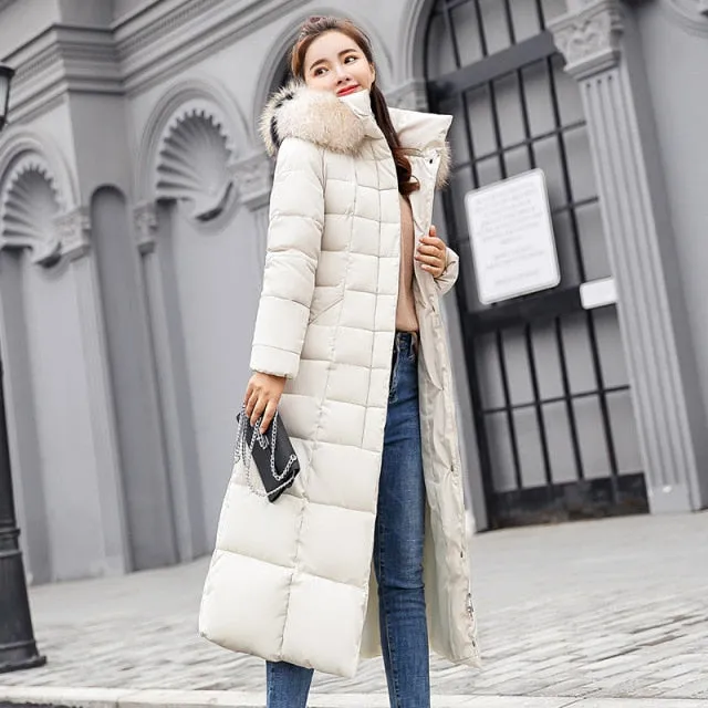 Fashion Women Winter Coats 2021 New Korean Version Of Park Over The Knee Long Demolition Fur Collar Hooded Feminine Coat