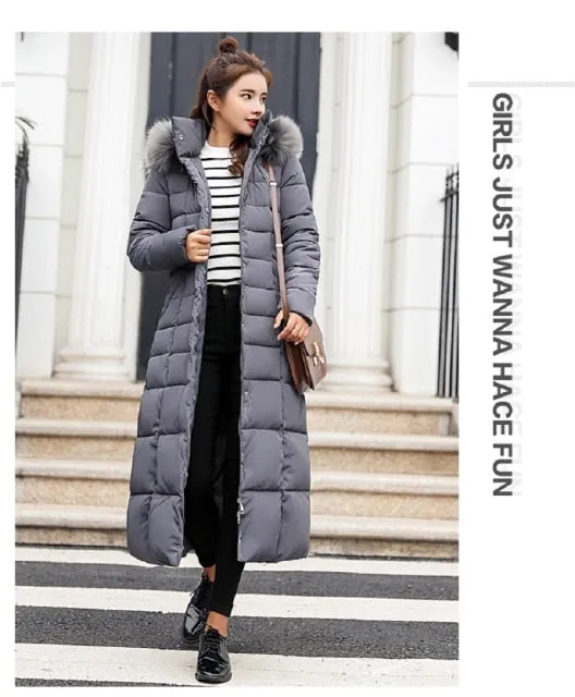 Fashion Women Winter Coats 2021 New Korean Version Of Park Over The Knee Long Demolition Fur Collar Hooded Feminine Coat