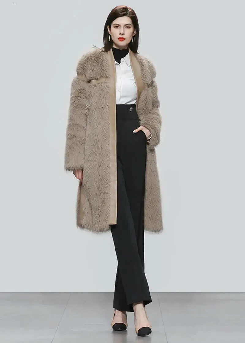 Faux Leather Long Fur Fleece Coat Dress