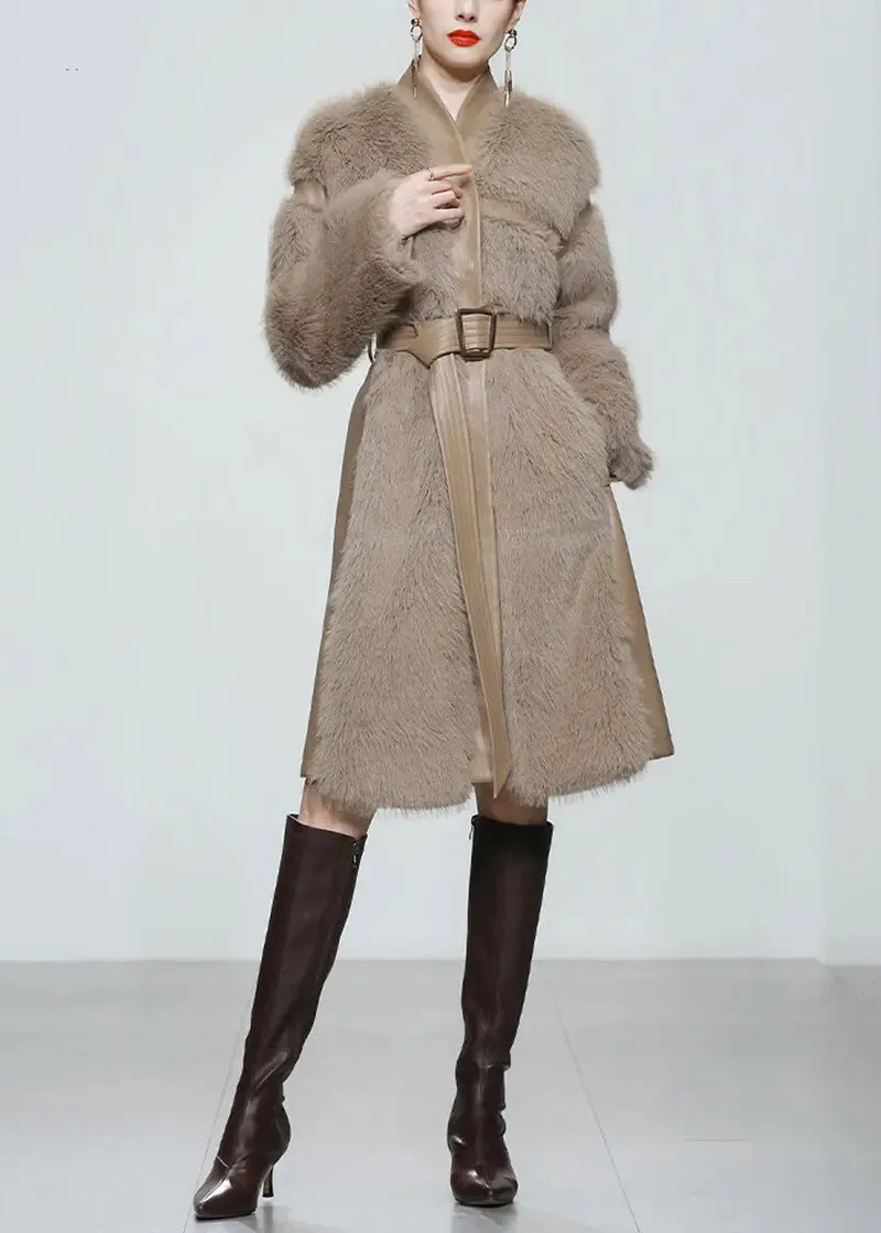 Faux Leather Long Fur Fleece Coat Dress