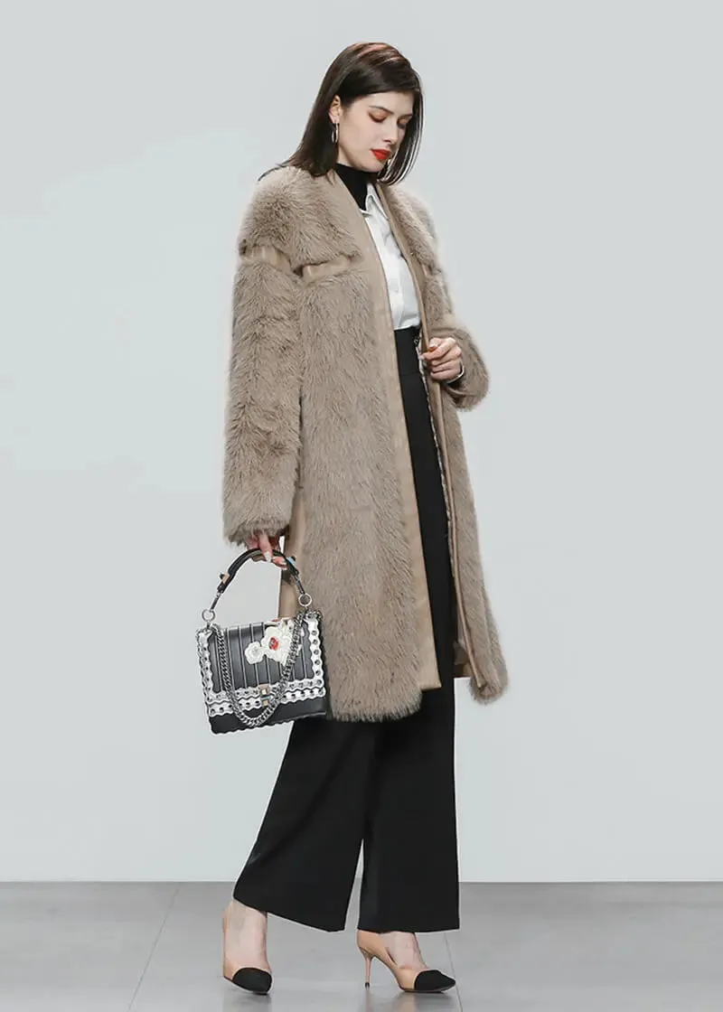 Faux Leather Long Fur Fleece Coat Dress