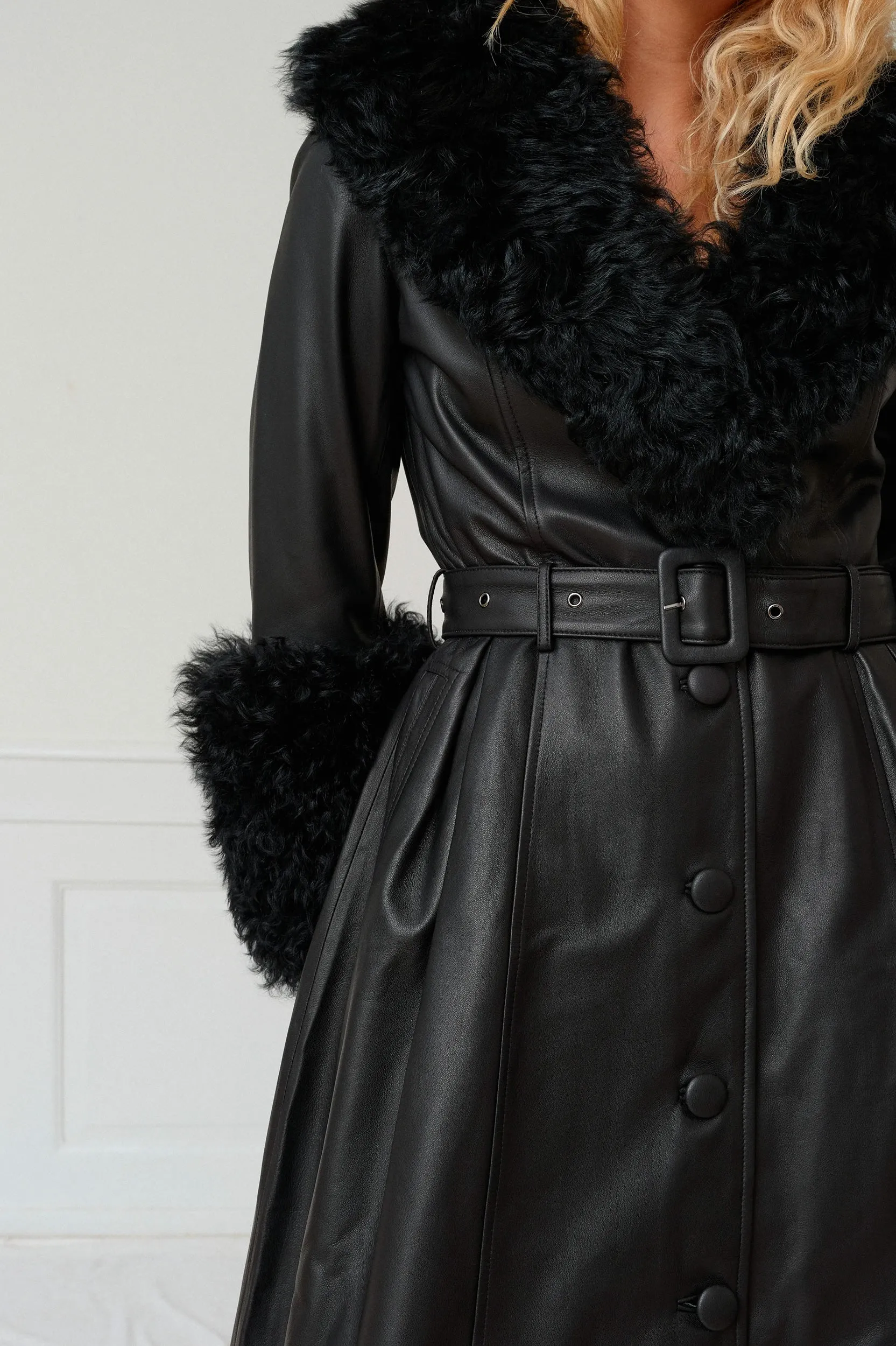 Foxy Shearling Coat in Black