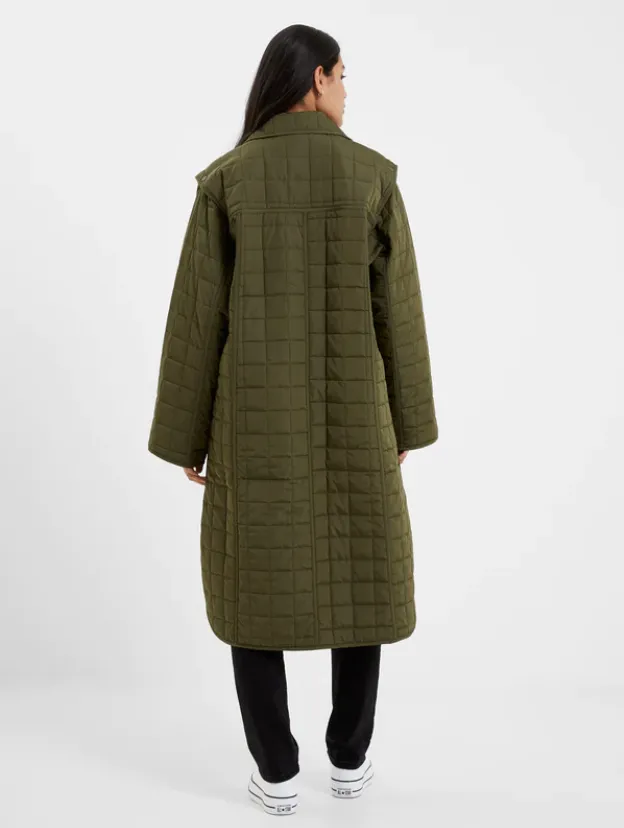 French Connection Aris Quilted Army Green Long Convertible Coat Vest