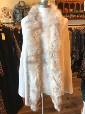 Fur Trim Shawl/Coverup - Creme