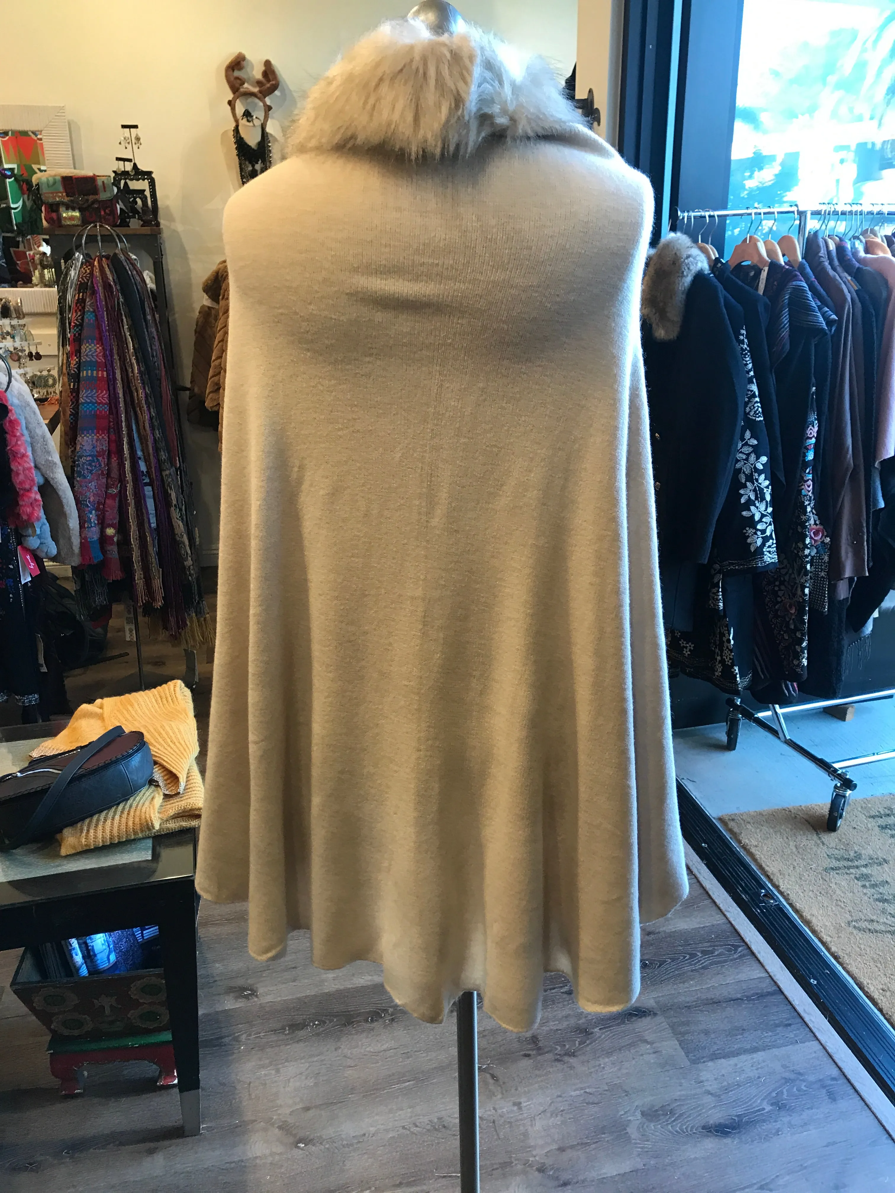 Fur Trim Shawl/Coverup - Creme