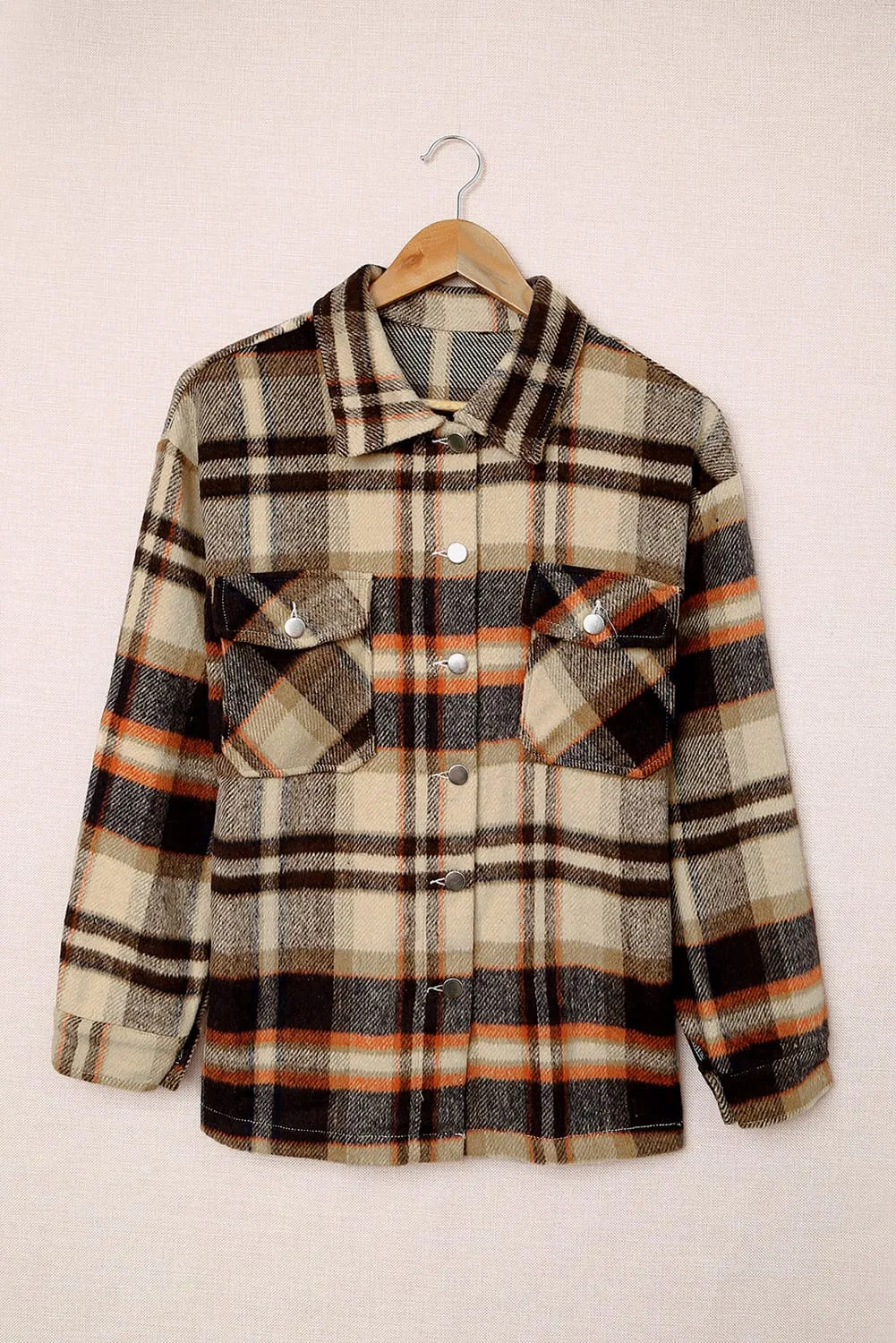 Geometric Plaid Print Pocketed Shirt