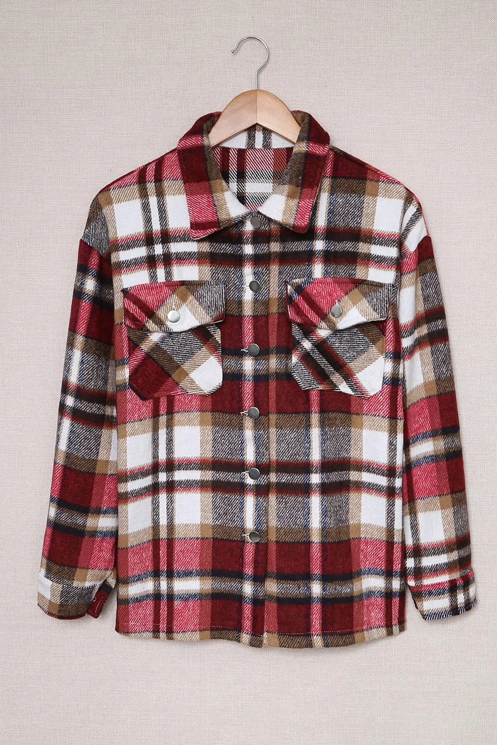 Geometric Plaid Print Pocketed Shirt