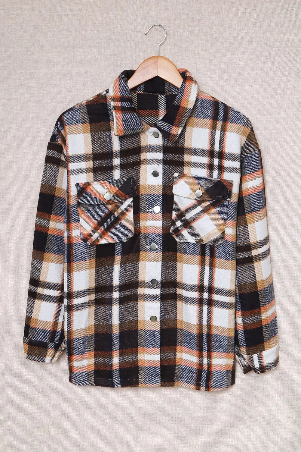 Geometric Plaid Print Pocketed Shirt