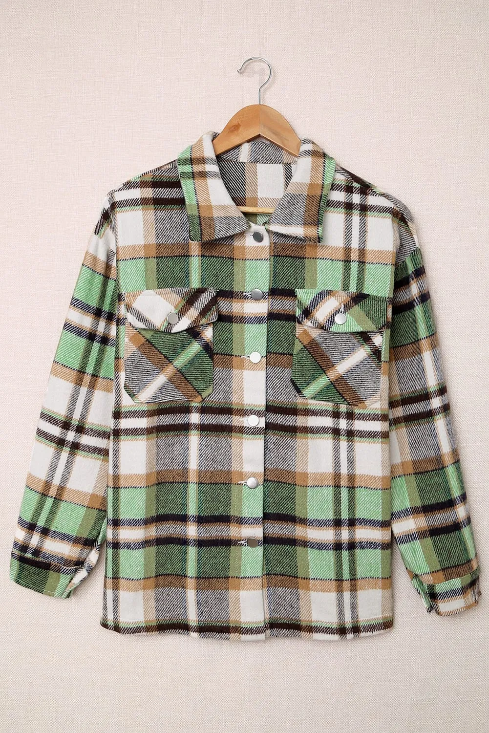 Geometric Plaid Print Pocketed Shirt