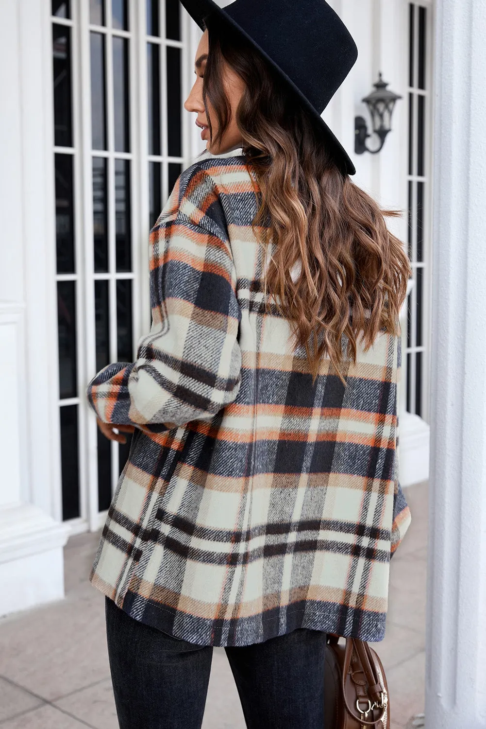 Geometric Plaid Print Pocketed Shirt