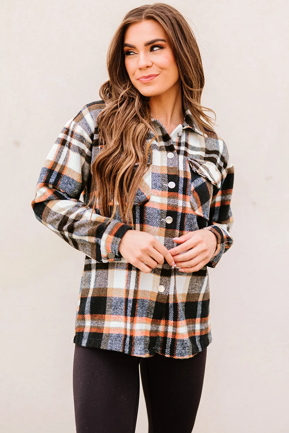 Geometric Plaid Print Pocketed Shirt