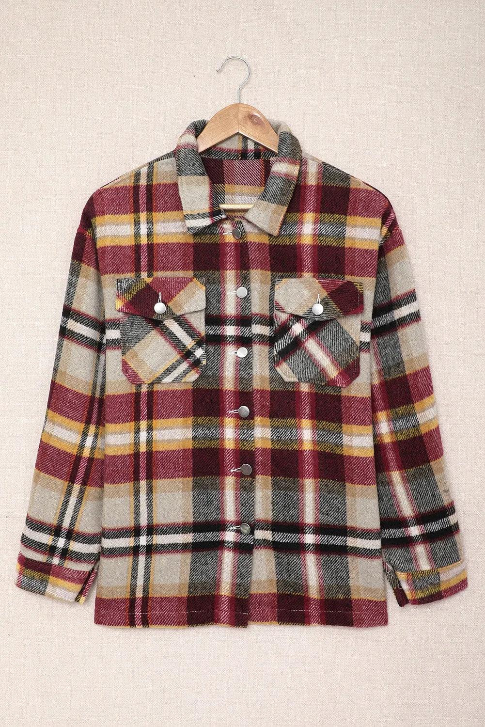 Geometric Plaid Print Pocketed Shirt