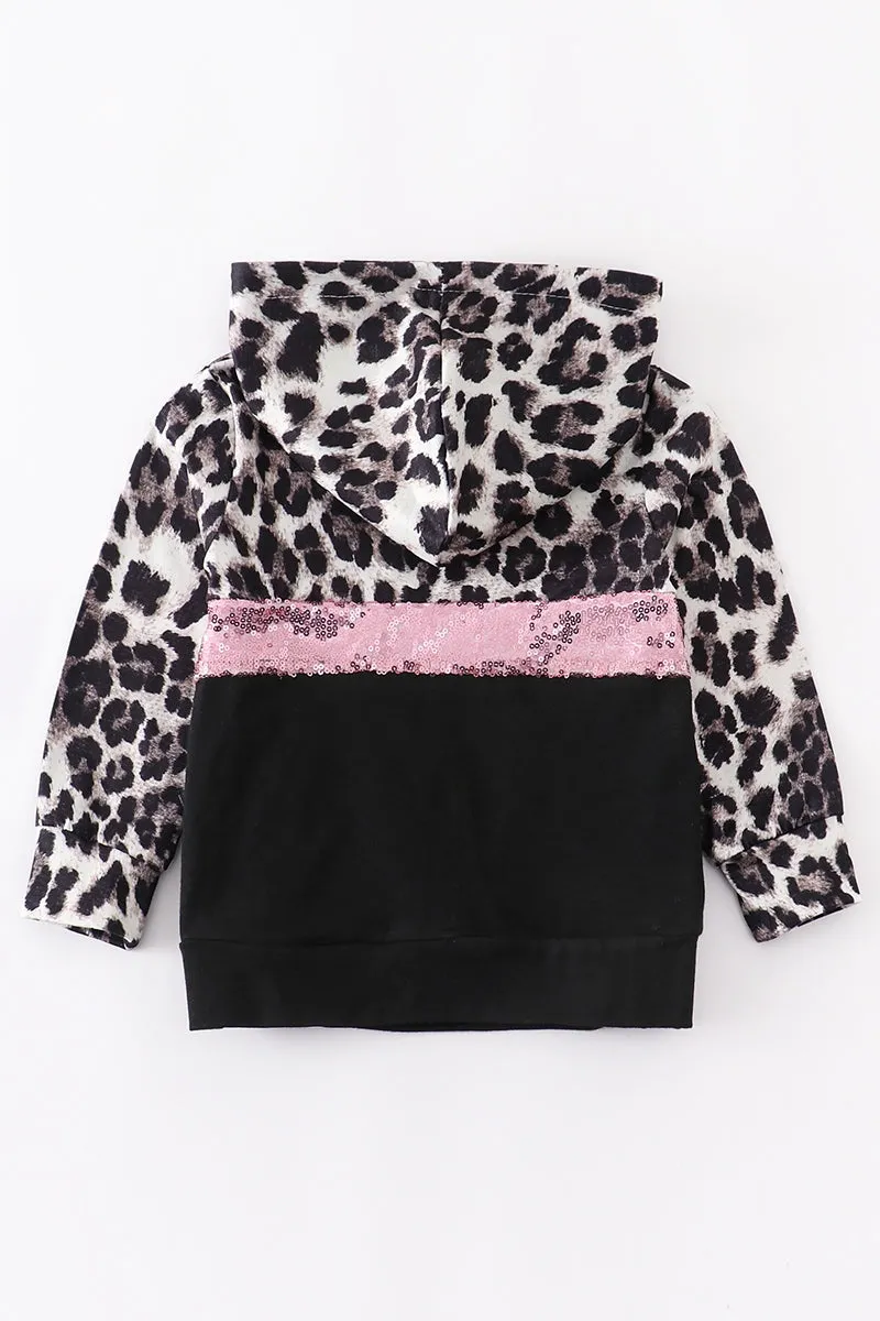 Girl's Leopard Sequins Hoodie