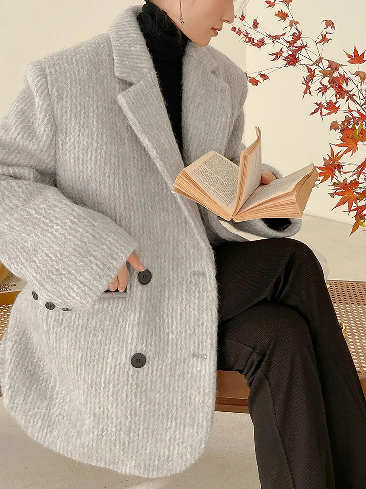 Gray Wool Coat,Oversize Wool Blazer Suit,Winter Wool Suit