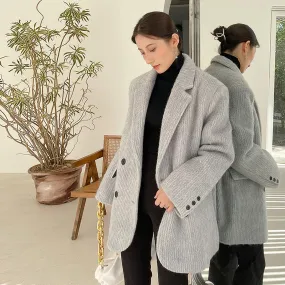 Gray Wool Coat,Oversize Wool Blazer Suit,Winter Wool Suit