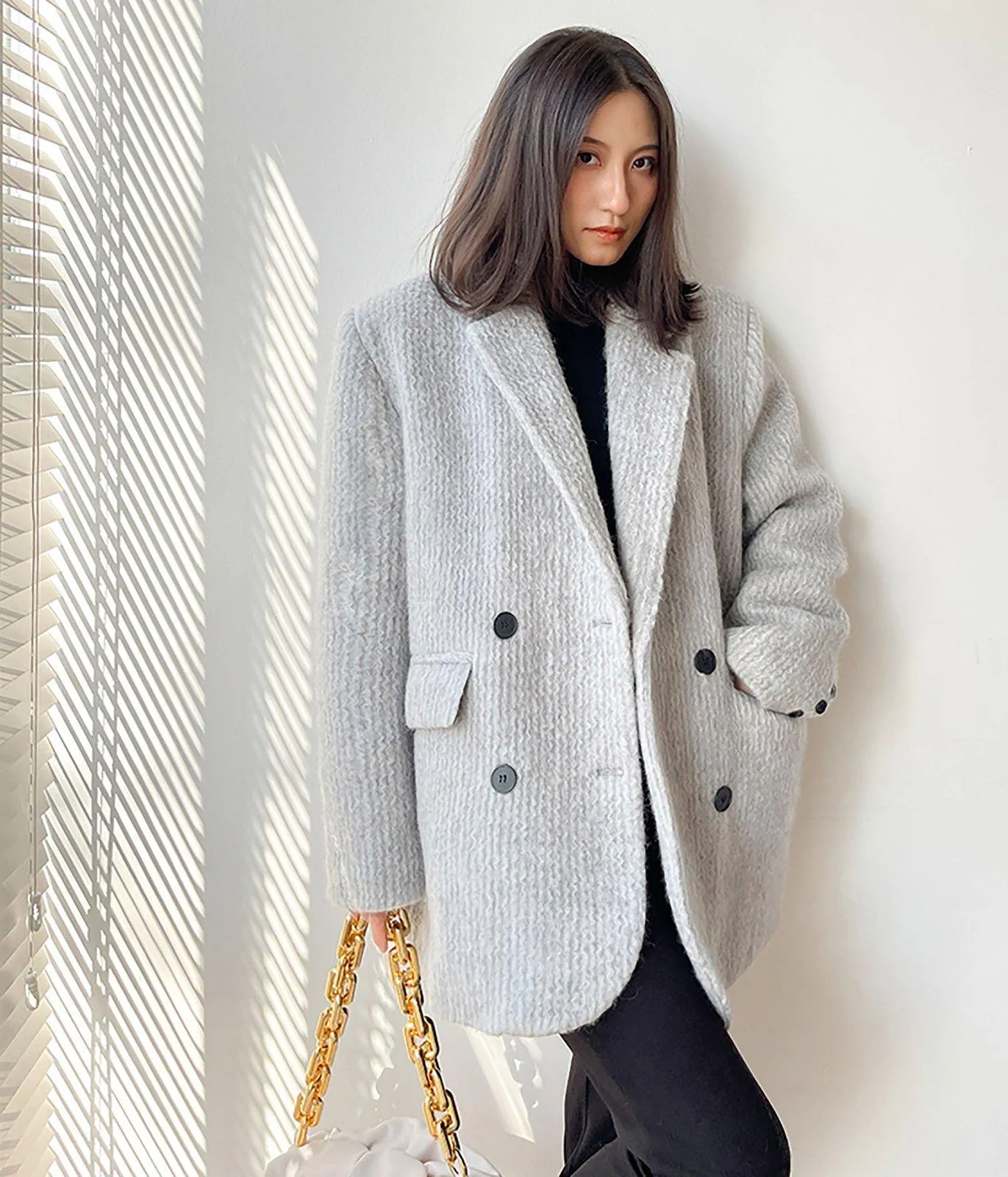 Gray Wool Coat,Oversize Wool Blazer Suit,Winter Wool Suit