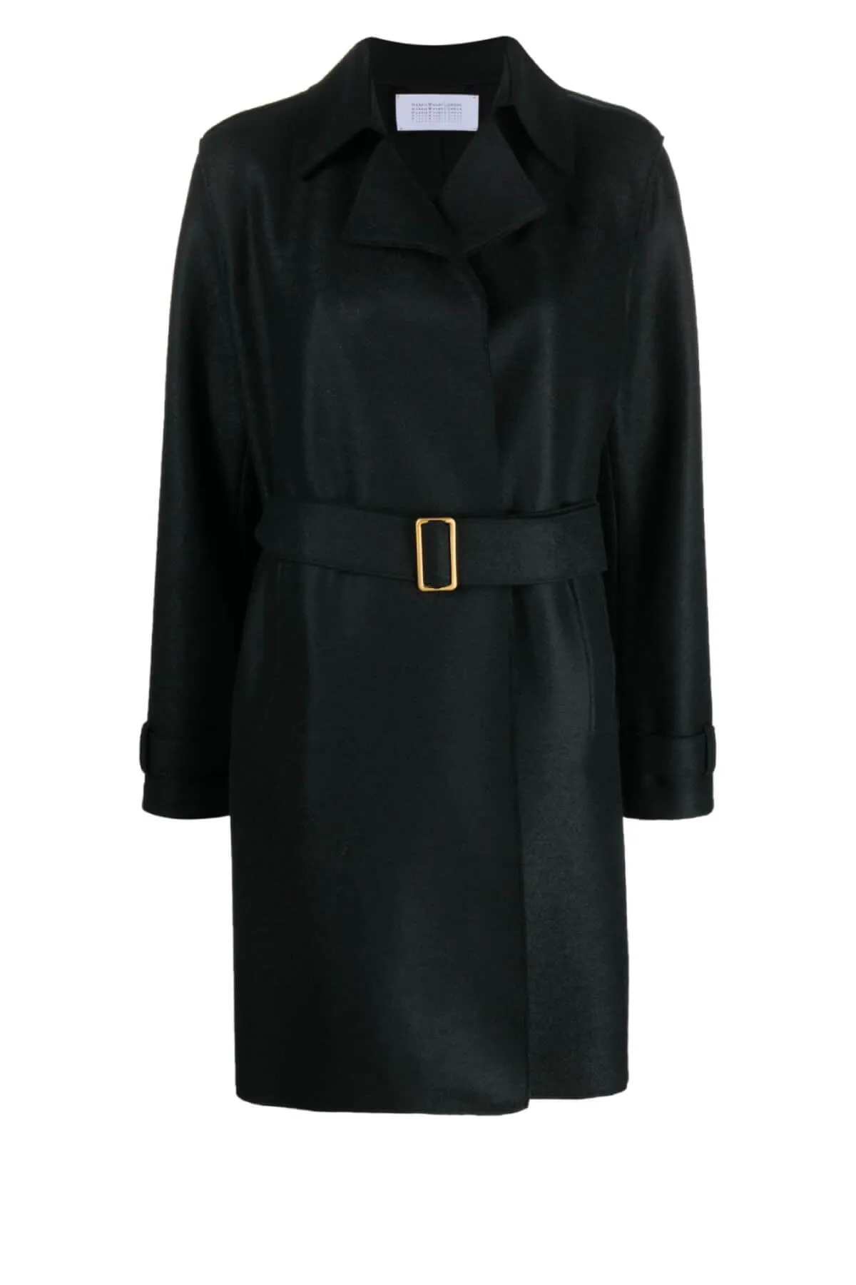 Harris Wharf Golden Buckle Wool Trench Coat - Black