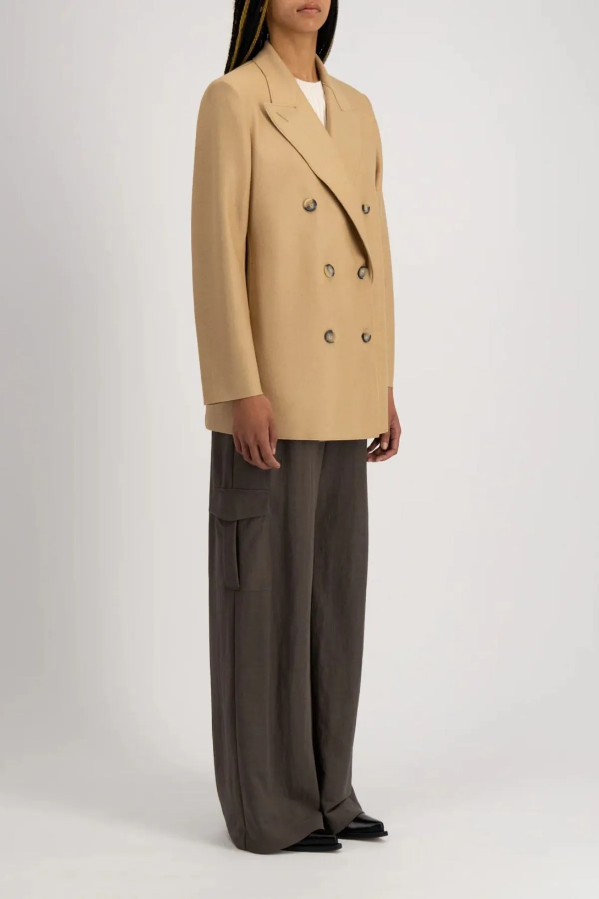 Harris Wharf Slouchy Pressed Wool Peacoat - Beige