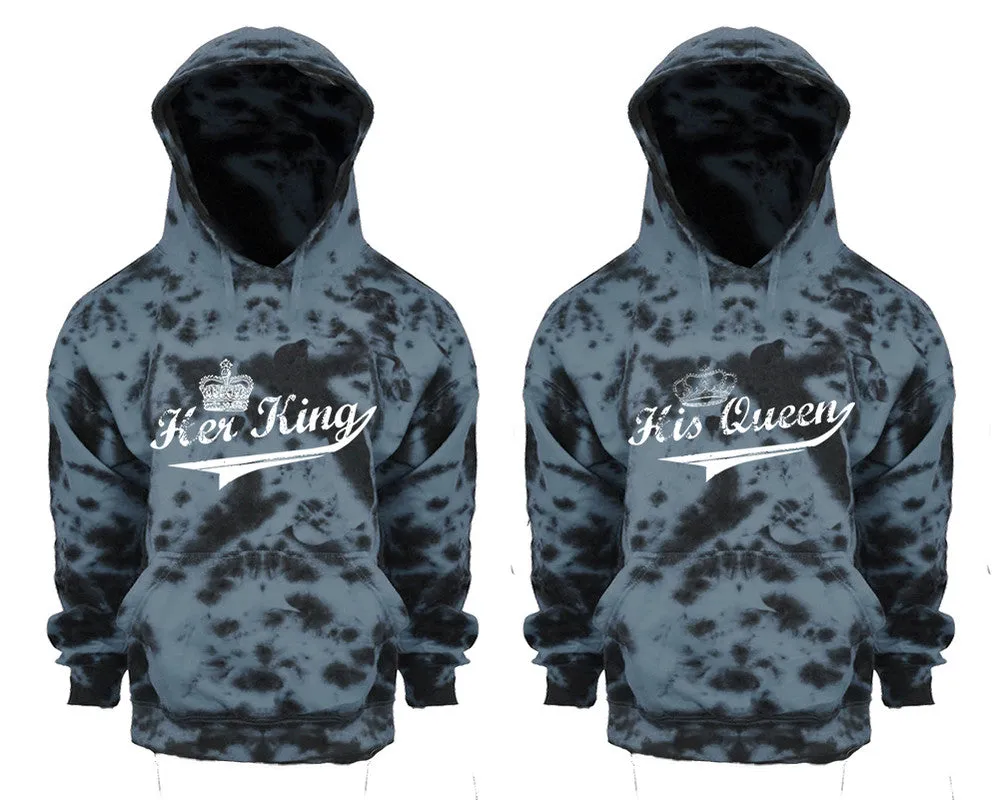 Her King His Queen Couple Tie Dye Pullover Hoodies, Matching Tie Dye Hoodies