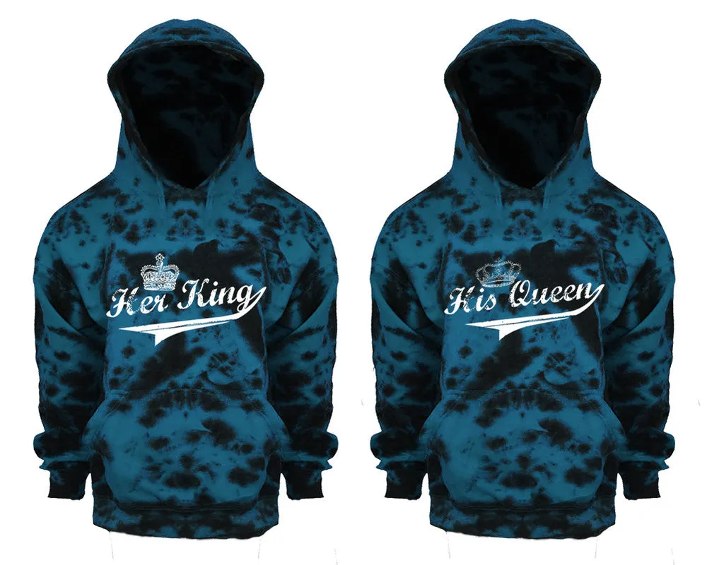 Her King His Queen Couple Tie Dye Pullover Hoodies, Matching Tie Dye Hoodies