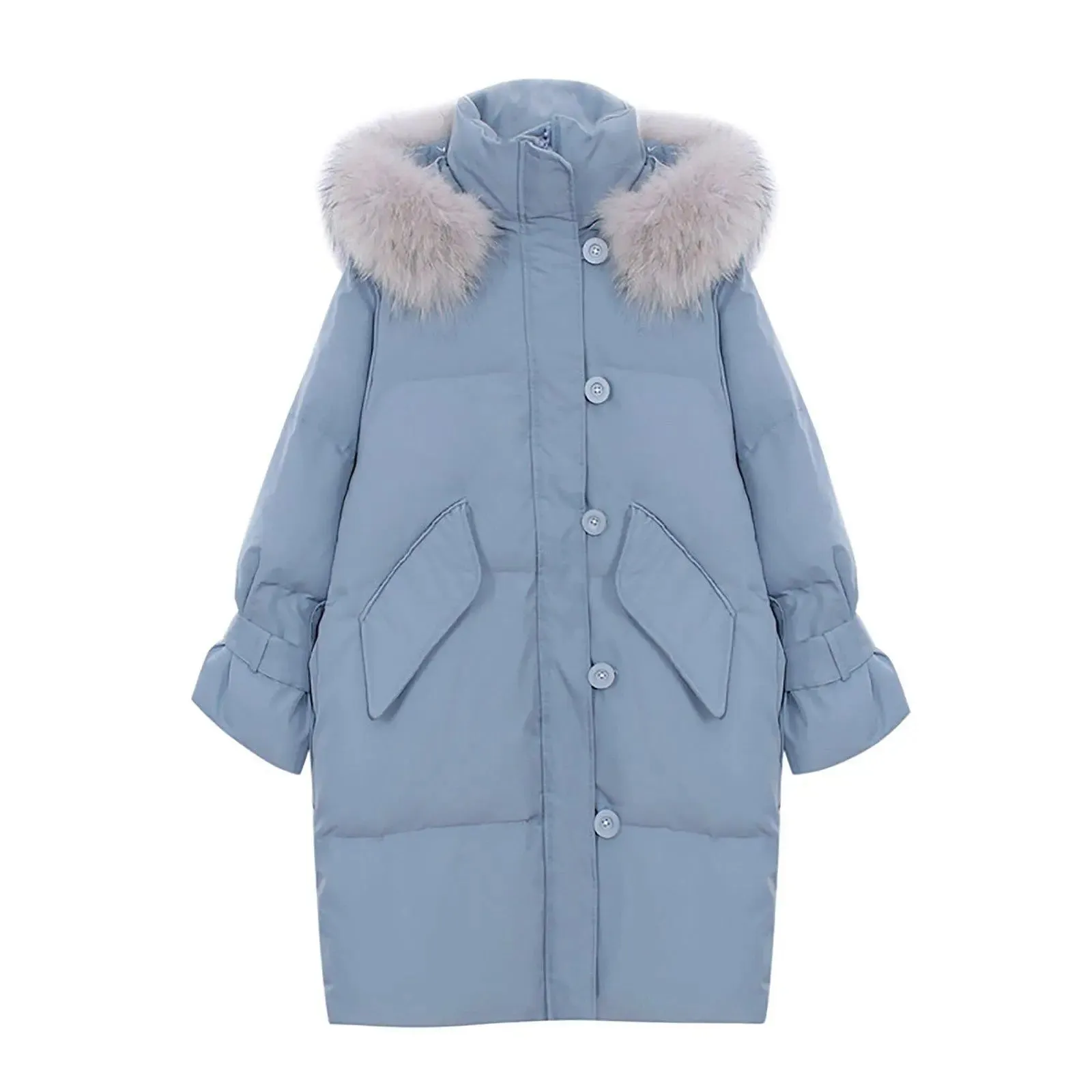 Hooded Faux Fur Trim Puffer Coat