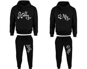 Hubby Wifey Couple Matching Pullover Hoodies and Jogger Pants Top & Bottom Sets