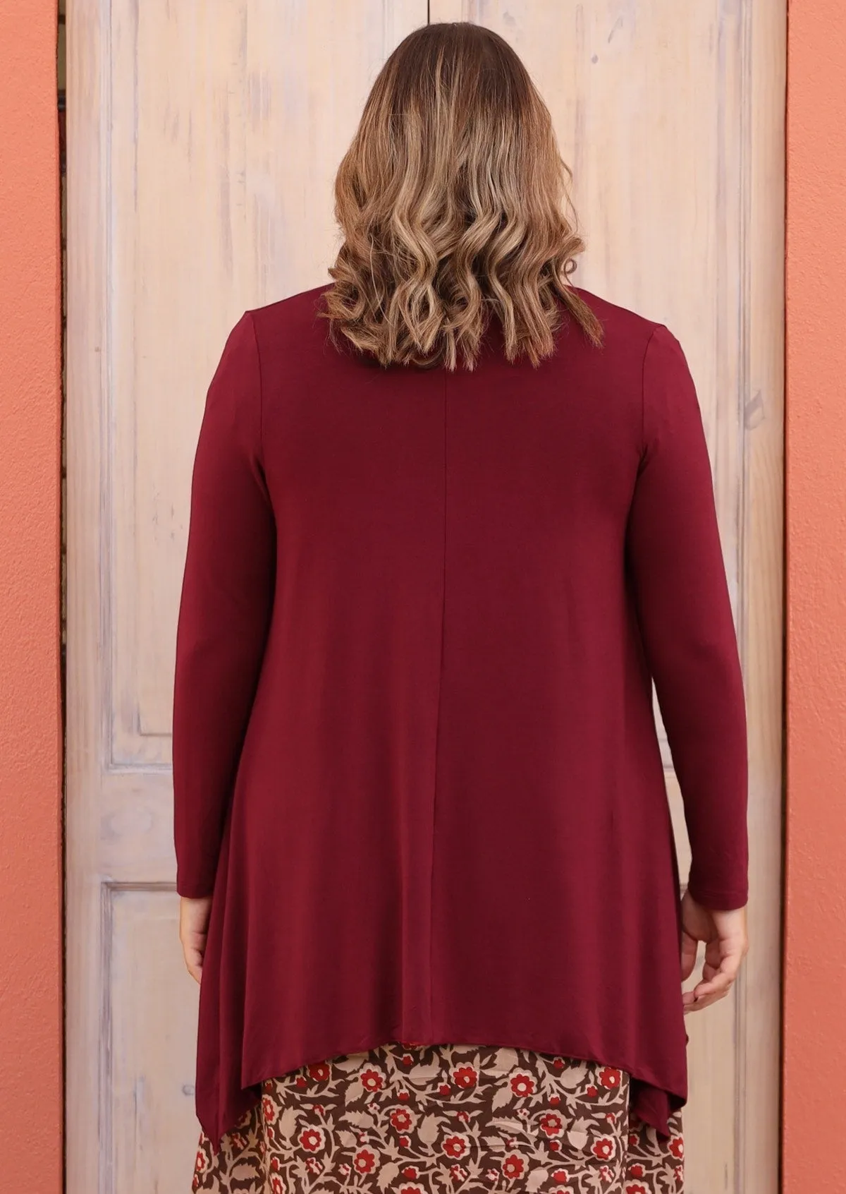 Irregular Hem Stretch Cardi Maroon