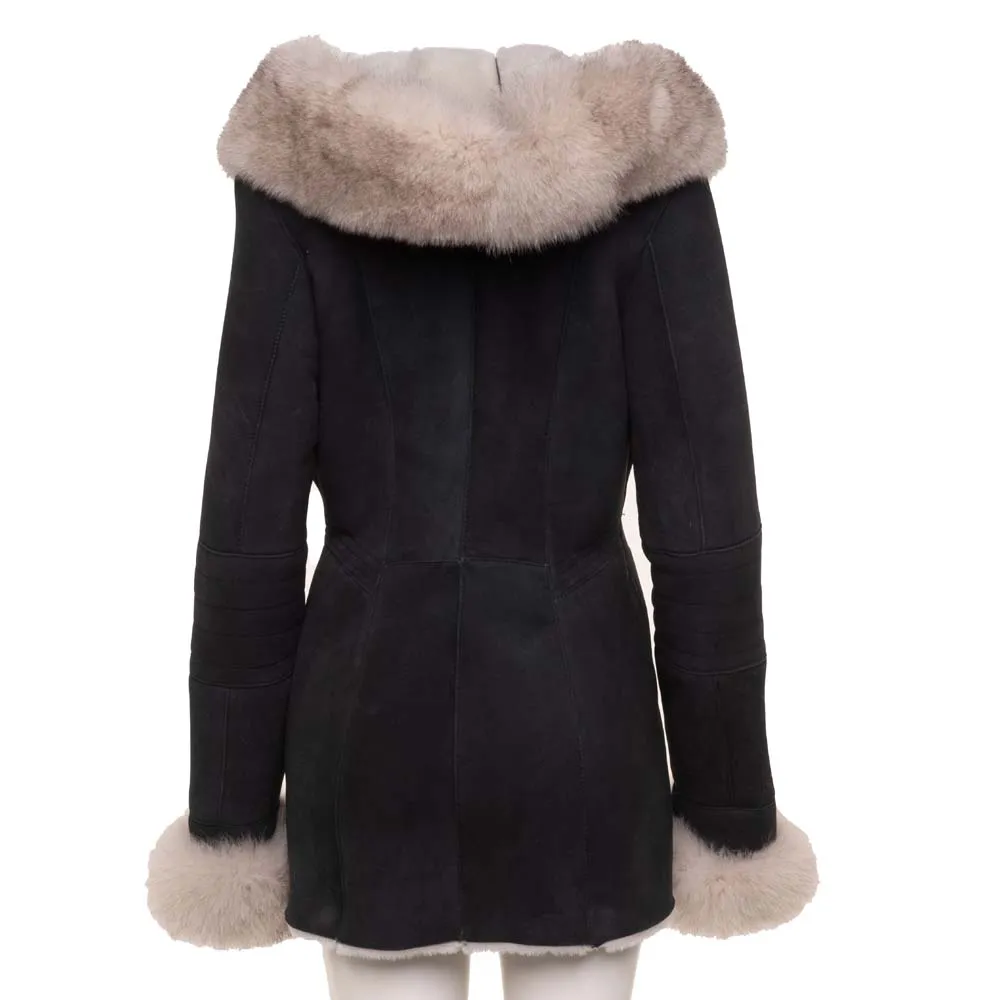 Izzy's Shearling coat with fox fur trim