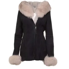 Izzy's Shearling coat with fox fur trim