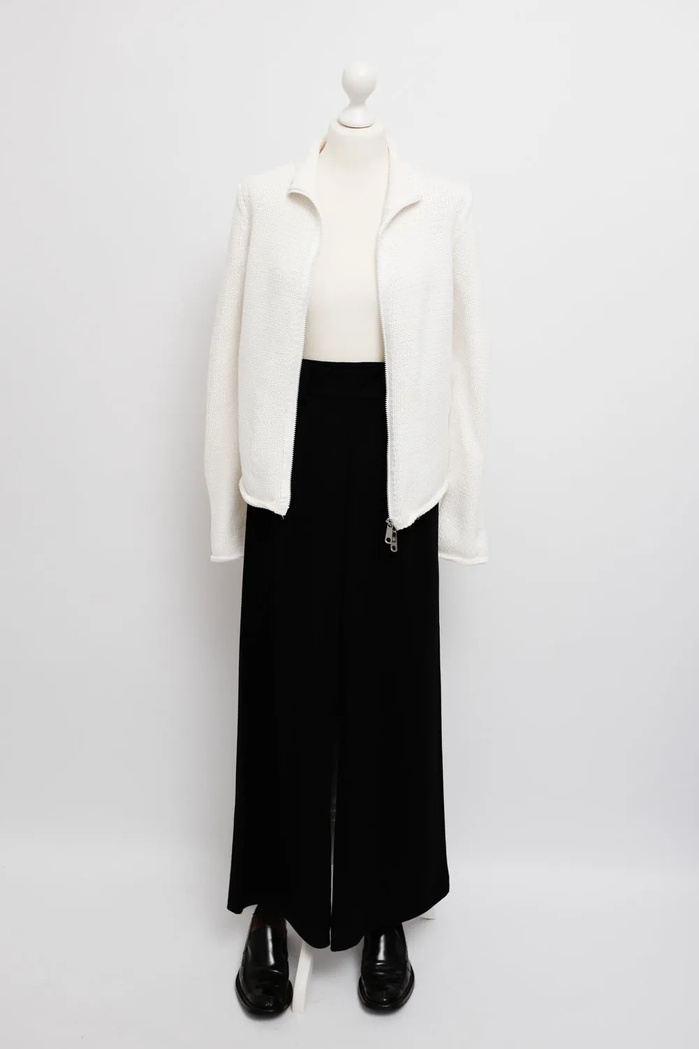 JIL SANDER WHITE COTTON ZIP TROYER KNIT