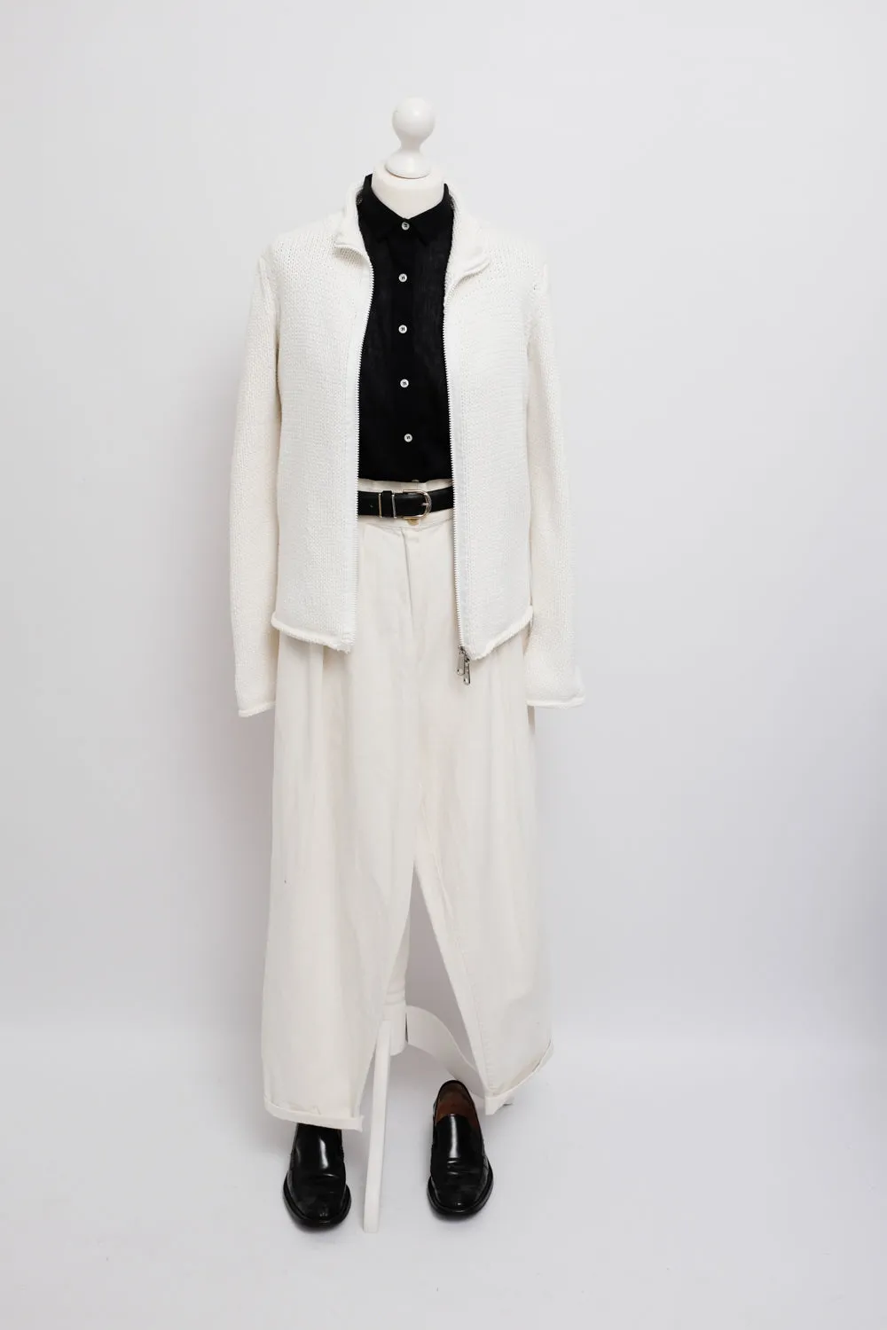 JIL SANDER WHITE COTTON ZIP TROYER KNIT