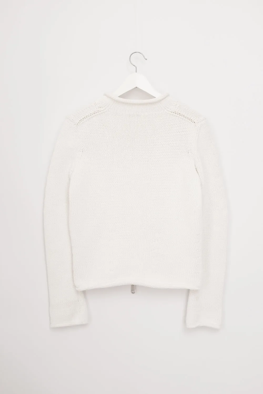 JIL SANDER WHITE COTTON ZIP TROYER KNIT