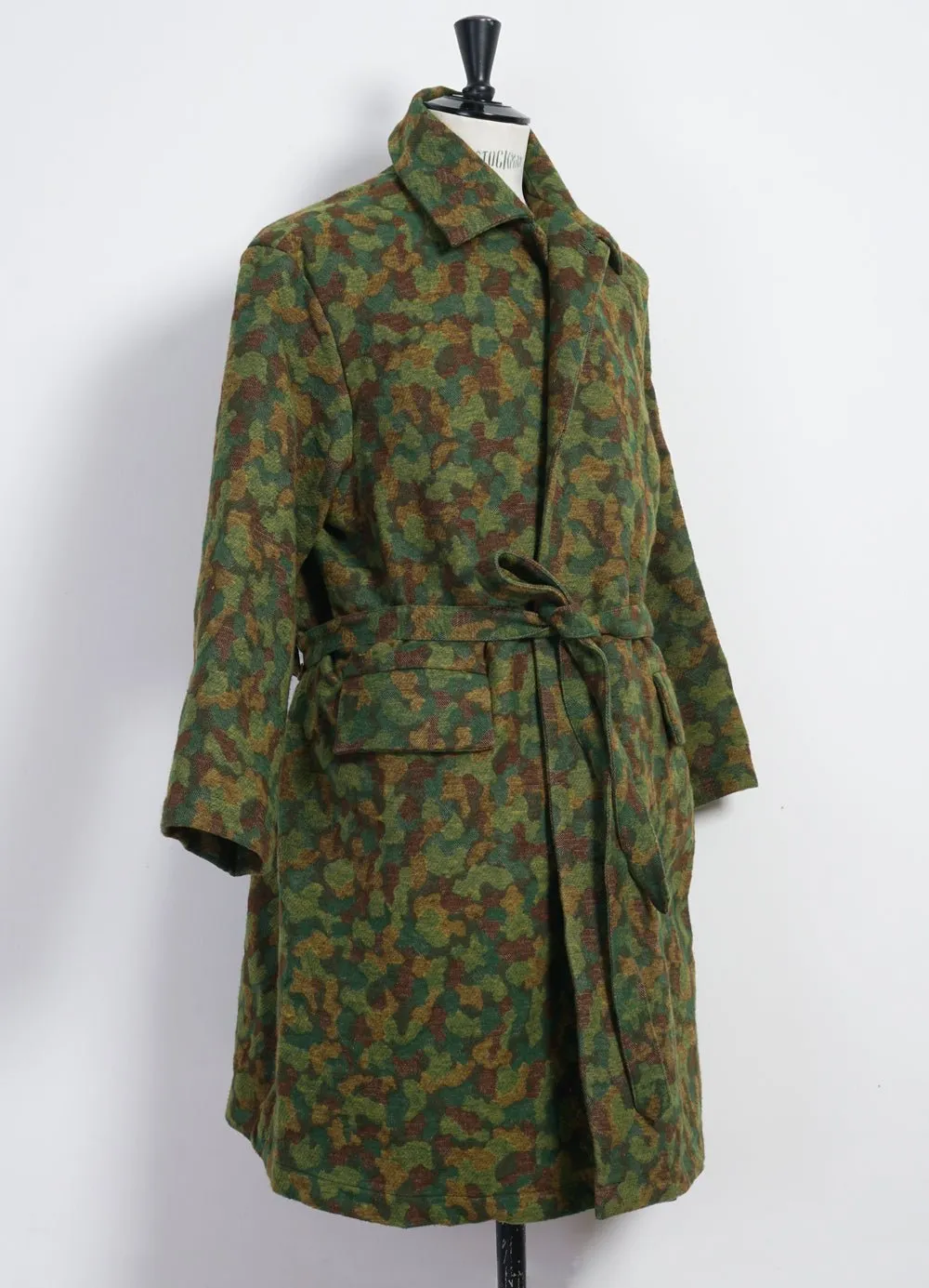 JUTE COAT | Oversized Coat With Belt | Green Jacquard Camo