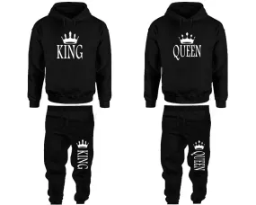 King Queen Couple Matching Top Bottom Set Pullover Hoodies and Jogger Pants