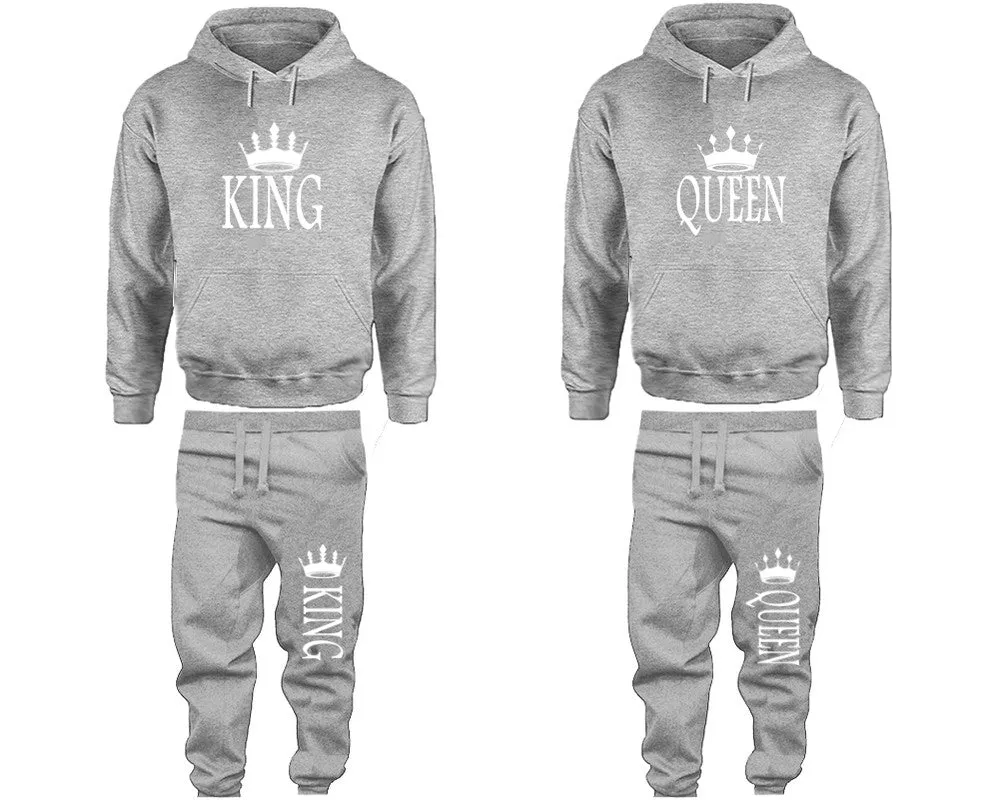 King Queen Couple Matching Top Bottom Set Pullover Hoodies and Jogger Pants