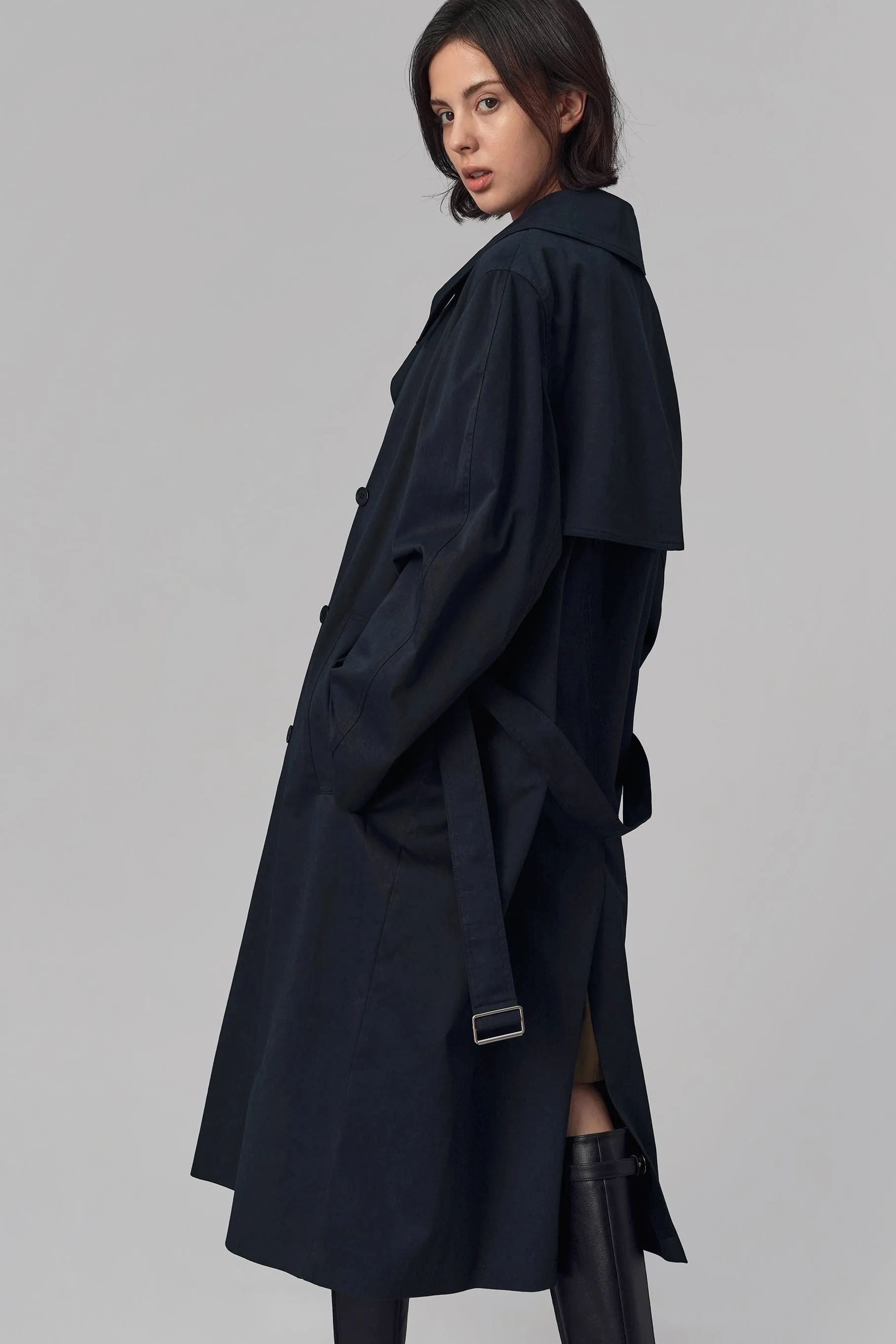 Lable Trench Coat, Navy