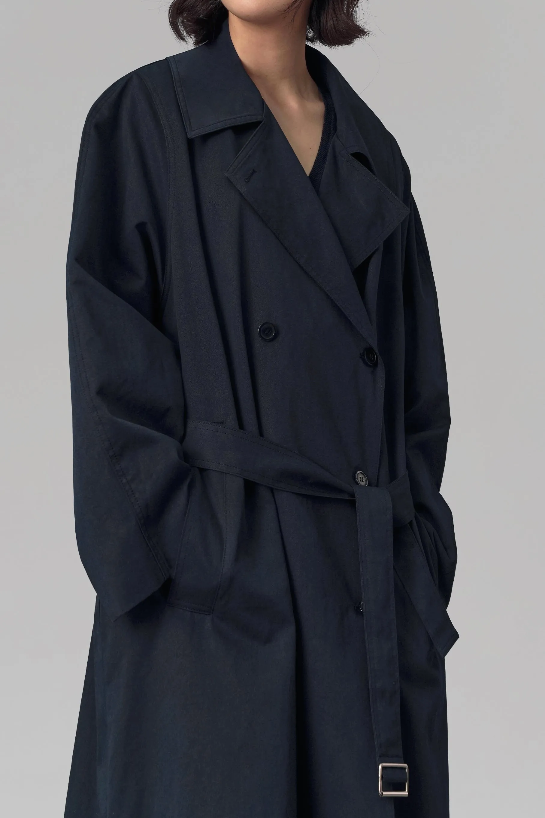 Lable Trench Coat, Navy