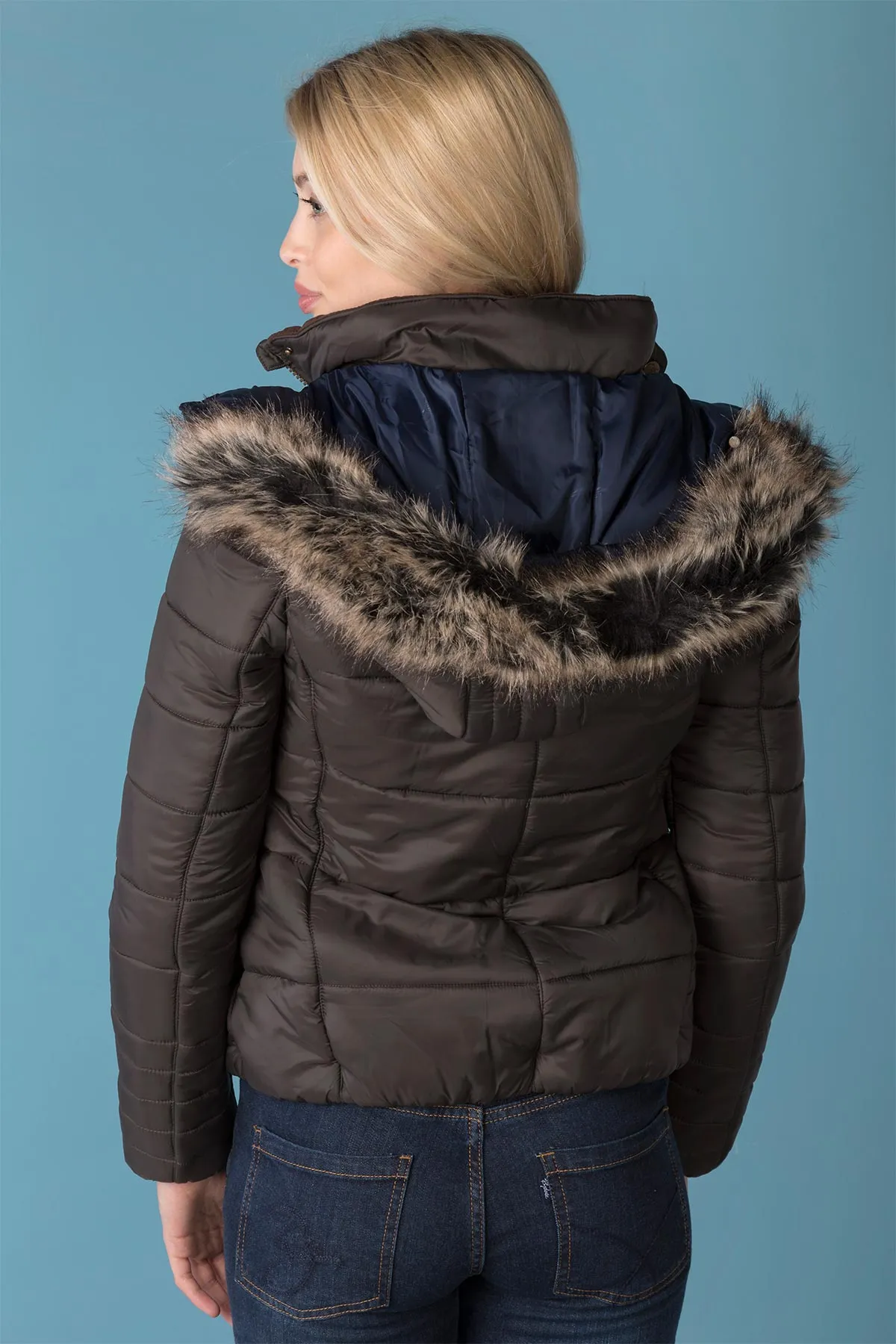 Ladies Short Fur Trim Coat - Arram