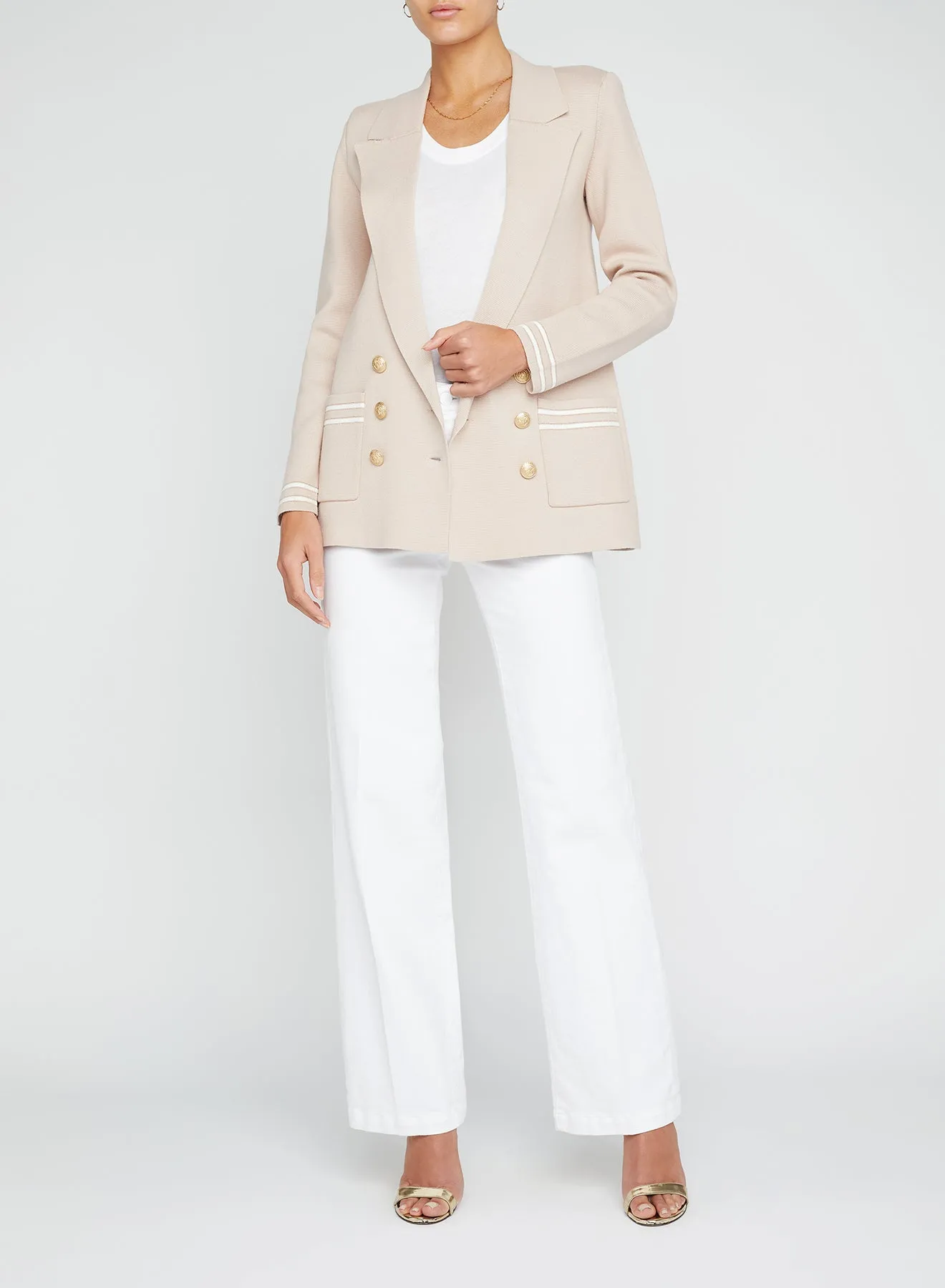 L'agence Eileen Boyfriend Knit Blazer in Ash Rose/Ivory