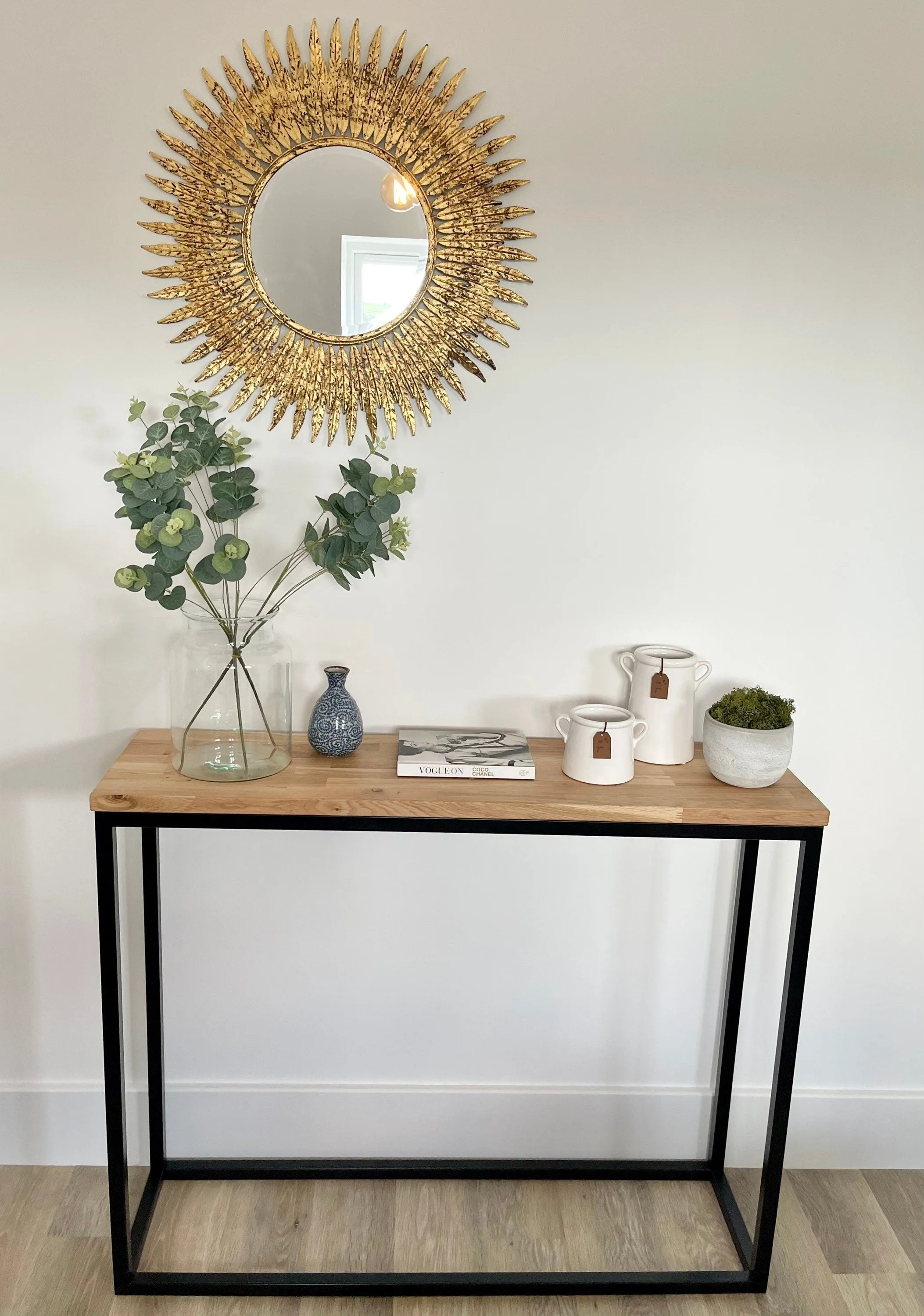 Landon Oak Metal Console Table