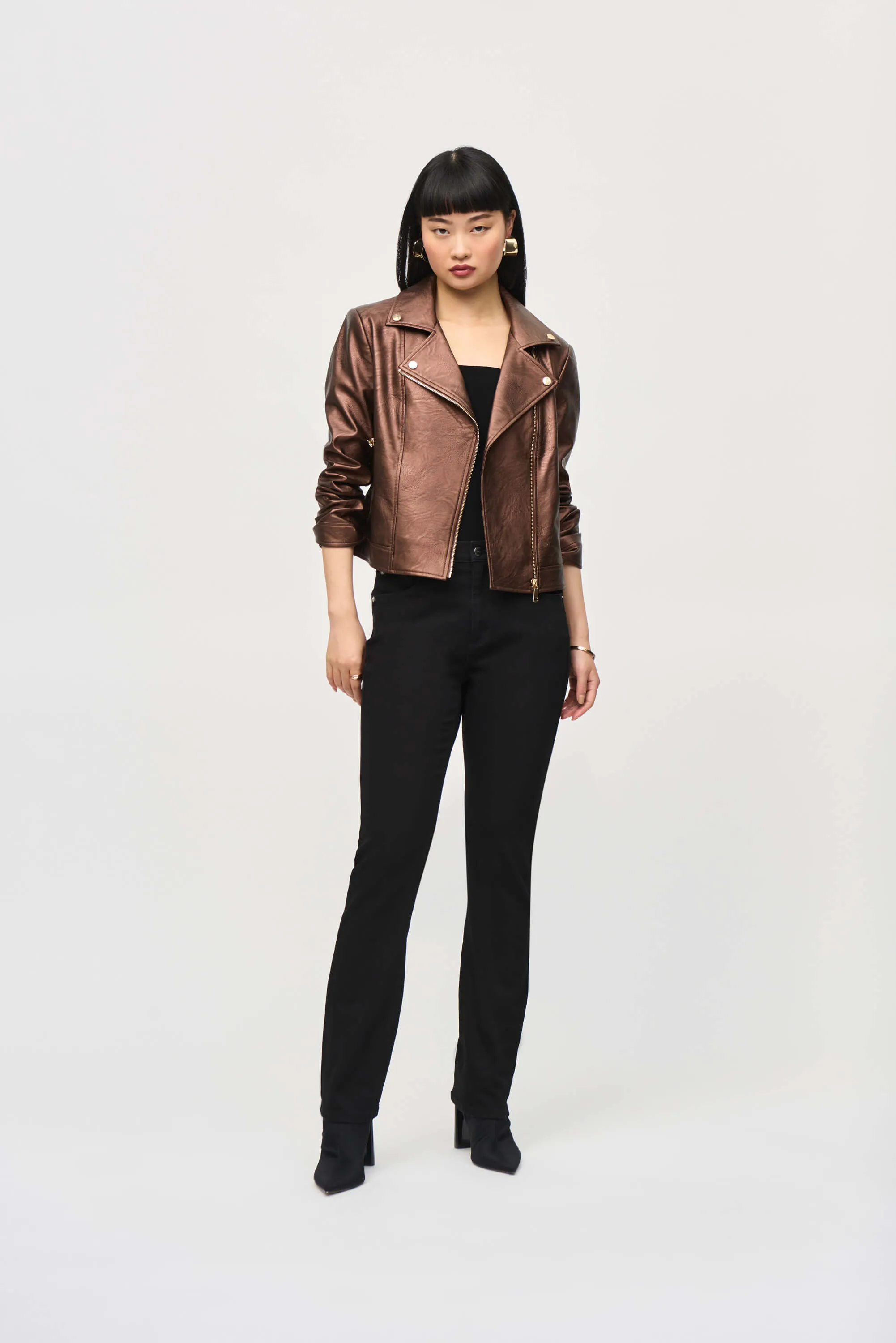 Liberty  Metallic Faux Leather Biker Jacket - Bronze 234902F24