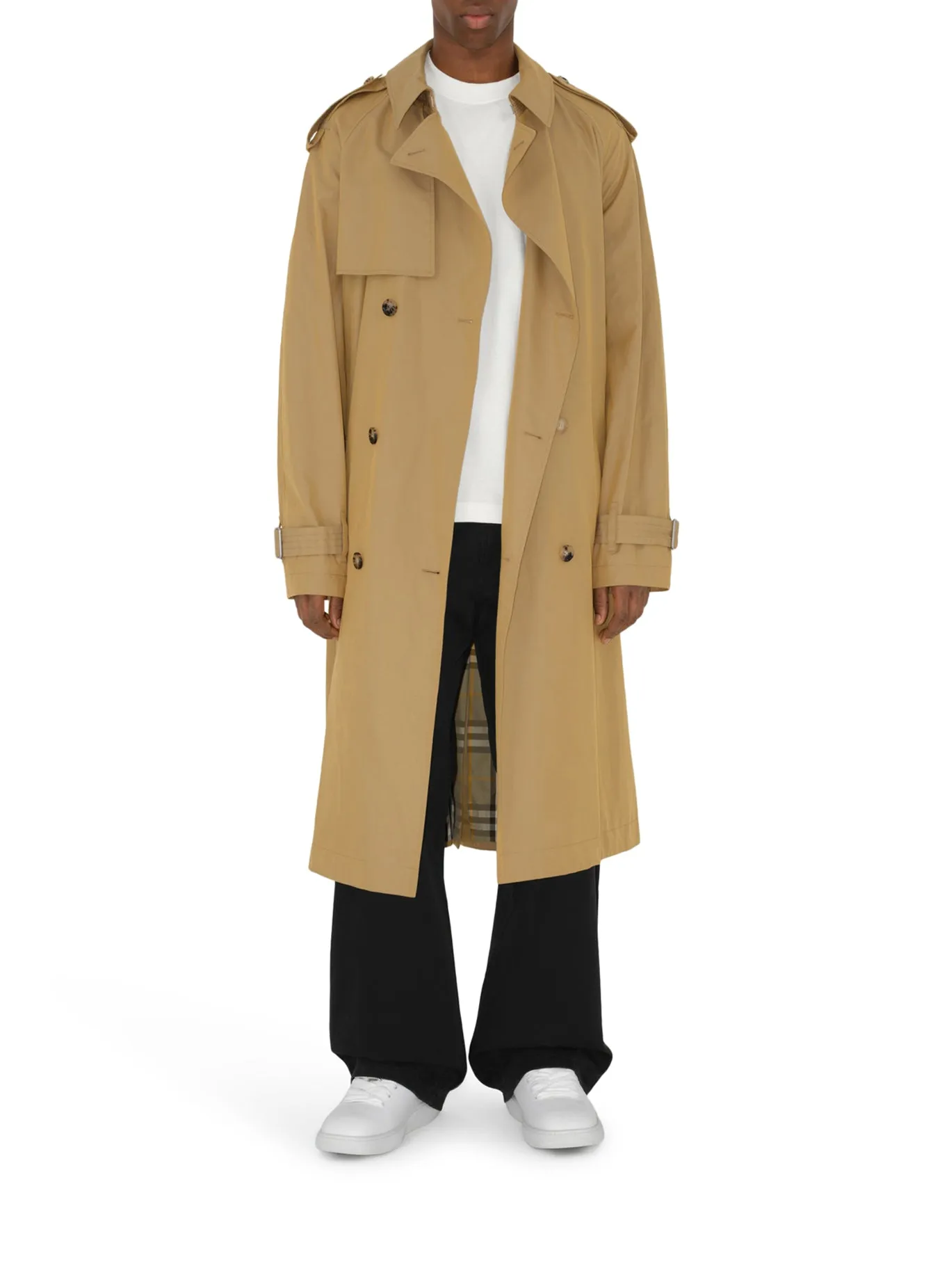 Long gabardine trench coat