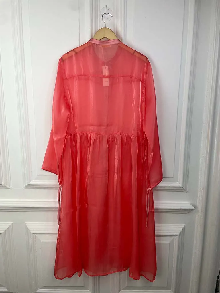 Malissa J Satin Pocket Sheer Shirt Dress - Coral