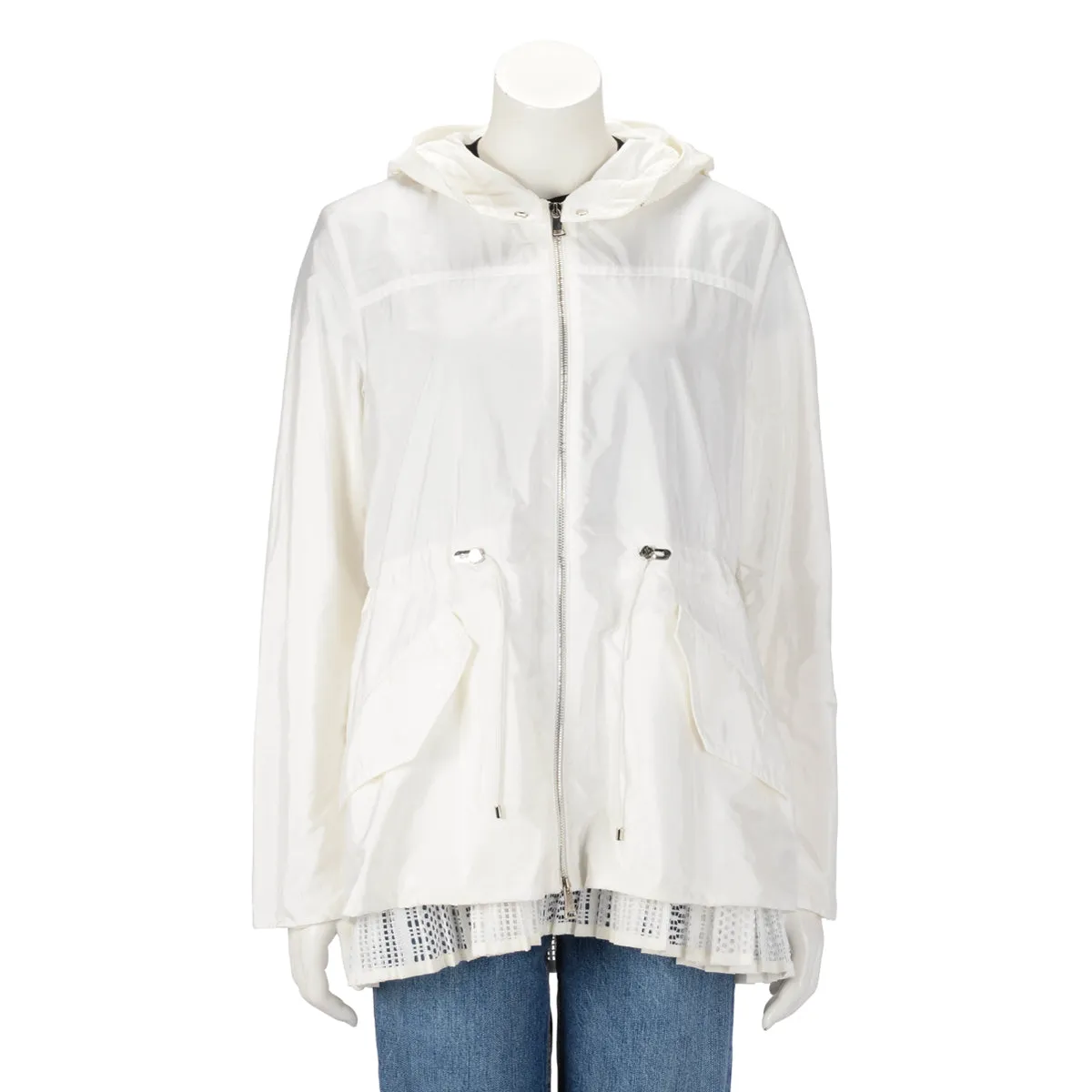 Moncler White Baaba Lace Trim Parka Jacket XL